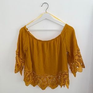 Gold off the shoulder embroidered top